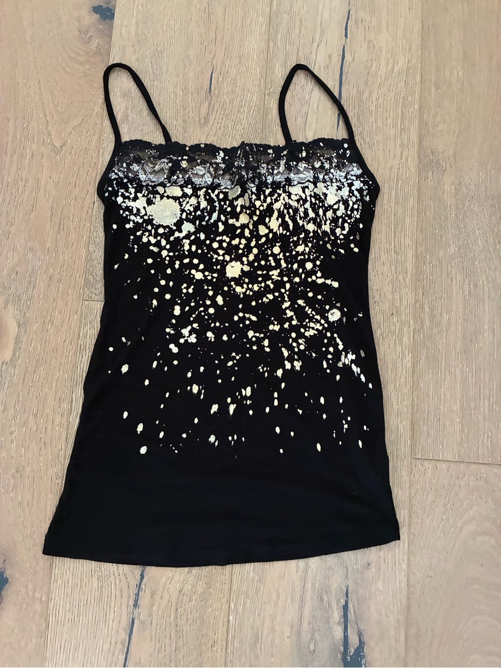 Solemio Black Lace-Trim Tank with Gold Splatter